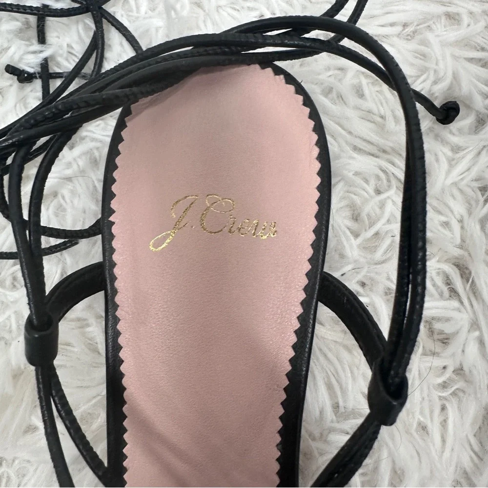 J.Crew Strappy Leather Low-heel Lace-up Sandals Size 10 Black Round Heel